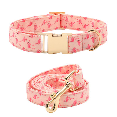 Εξατομικευμένο σετ ζώνης με παπιγιόν για κολάρο σκύλου Μεσαίο μέγεθος ζώνης Flamingo βελούδινο γιακά σκύλου Προσαρμοσμένο αναγνωριστικό σκύλου για κατοικίδιο
