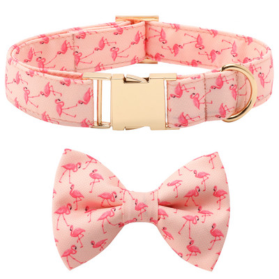 Εξατομικευμένο σετ ζώνης με παπιγιόν για κολάρο σκύλου Μεσαίο μέγεθος ζώνης Flamingo βελούδινο γιακά σκύλου Προσαρμοσμένο αναγνωριστικό σκύλου για κατοικίδιο