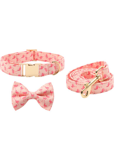 Εξατομικευμένο σετ ζώνης με παπιγιόν για κολάρο σκύλου Μεσαίο μέγεθος ζώνης Flamingo βελούδινο γιακά σκύλου Προσαρμοσμένο αναγνωριστικό σκύλου για κατοικίδιο