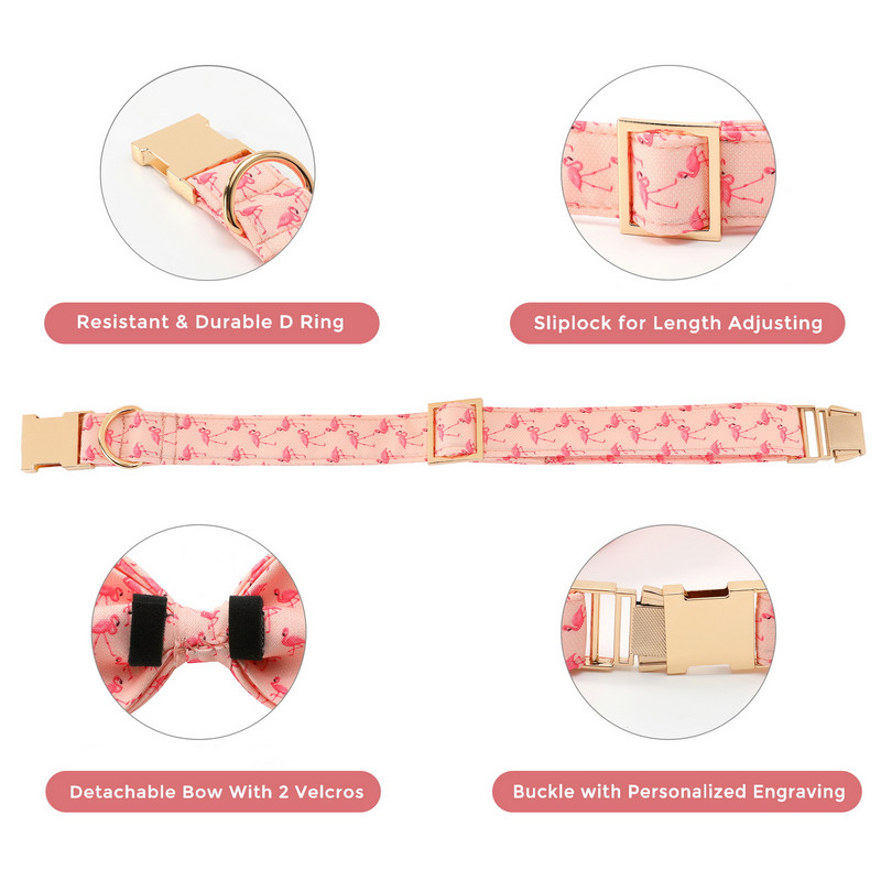 Εξατομικευμένο σετ ζώνης με παπιγιόν για κολάρο σκύλου Μεσαίο μέγεθος ζώνης Flamingo βελούδινο γιακά σκύλου Προσαρμοσμένο αναγνωριστικό σκύλου για κατοικίδιο
