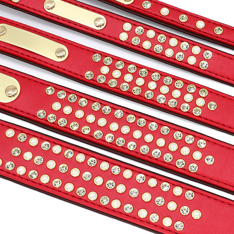 Rhinestone Δερμάτινα κολάρα σκυλιών Εξατομικευμένο κολάρο για σκύλους κατοικίδιων ζώων Προσαρμοσμένη ετικέτα ταυτότητας χαραγμένο όνομα Τηλέφωνο για μικρά μεσαία σκυλιά μπουλντόγκ