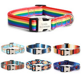 Oznaka za pse s imenom kućnog ljubimca. Personalizirana ogrlica za pse. Besplatna prilagođena ugravirana najlonska ogrlica za plažu s duginim printom za male srednje velike pse