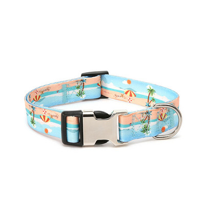 Oznaka za pse s imenom kućnog ljubimca. Personalizirana ogrlica za pse. Besplatna prilagođena ugravirana najlonska ogrlica za plažu s duginim printom za male srednje velike pse