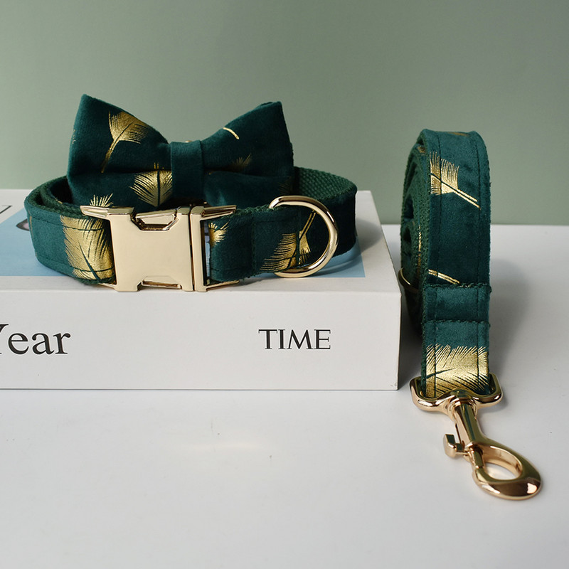 Guler verde, țesătură personalizată de catifea de calitate pentru câini mici, mijlocii mari, piese metalice personalizate, accesoriu pentru animale de companie flannelette25