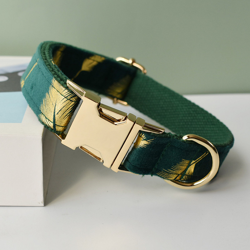 Guler verde, țesătură personalizată de catifea de calitate pentru câini mici, mijlocii mari, piese metalice personalizate, accesoriu pentru animale de companie flannelette25