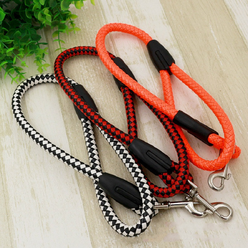 Nouă piele PU țesătură lesă pentru câini mijlocii și mari Tracțiune scurtă frânghie rotundă lanț pentru câini mari Preveniți încordarea lesei de plumb pentru animale de companie pentru câini