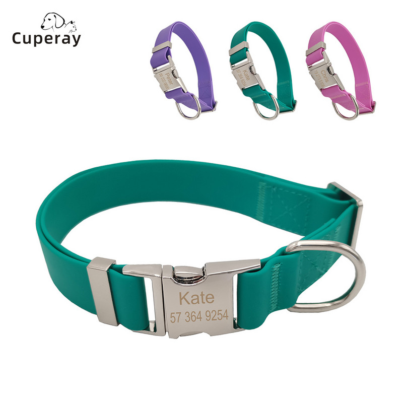 Guler personalizat din silicon pentru animale de companie, PVC, impermeabil, ajustabil, personalizat, cu gravură gratuită, nume și etichetă pentru telefon Accesorii pentru animale de companie