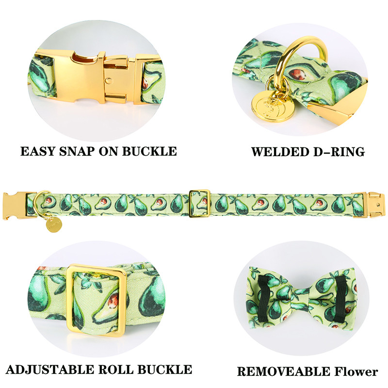 Μοναδικό στυλ Paws Personalized Green Dog Collar Summer Avocado Dog Collar με παπιγιόν για κατοικίδιο σκύλο για μεγάλο μεσαίο μικρό σκύλο