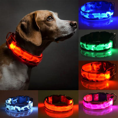 LED нашийник за кучета Светещи продукти за домашни любимци Безопасен камуфлаж Стилно мигащо светещо колие Аксесоари за домашни любимци