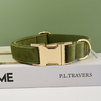 Green Velvet Pet Collar Dog Pitbull German Shepherd American Cocker Spaniel Akitas Medium Large Engrave Name Dog flannelette32