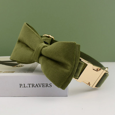Green Velvet Pet Collar Dog Pitbull German Shepherd American Cocker Spaniel Akitas Medium Large Engrave Name Dog flannelette32