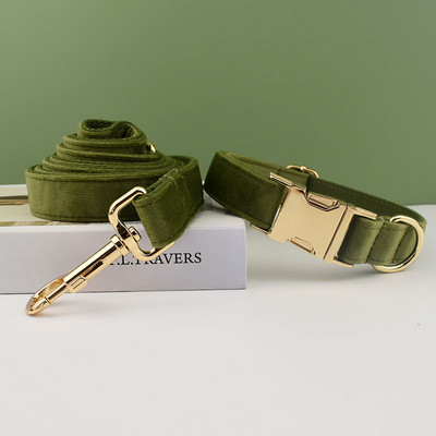 Green Velvet Pet Collar Dog Pitbull German Shepherd American Cocker Spaniel Akitas Medium Large Engrave Name Dog flannelette32
