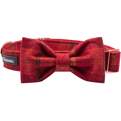 Guler de lână carouri maro Paws în stil unic cu nailon-cald și funde moale Guler de câine pentru câine mare, mijlociu mic