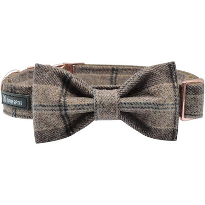 Guler de lână carouri maro Paws în stil unic cu nailon-cald și funde moale Guler de câine pentru câine mare, mijlociu mic