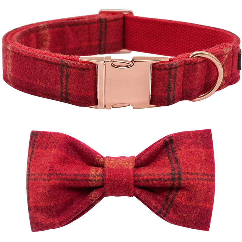 Guler de lână carouri maro Paws în stil unic cu nailon-cald și funde moale Guler de câine pentru câine mare, mijlociu mic