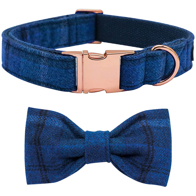 Guler de lână carouri maro Paws în stil unic cu nailon-cald și funde moale Guler de câine pentru câine mare, mijlociu mic