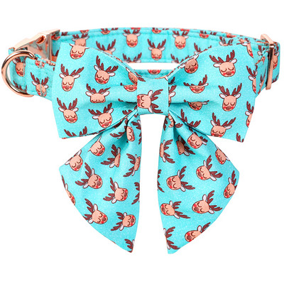 Guler de câine de Crăciun personalizat cu labele în stil unic cu fundă Guler de câine cerb albastru Colier drăguț pentru cățeluș pentru câine mare, mijlociu mic