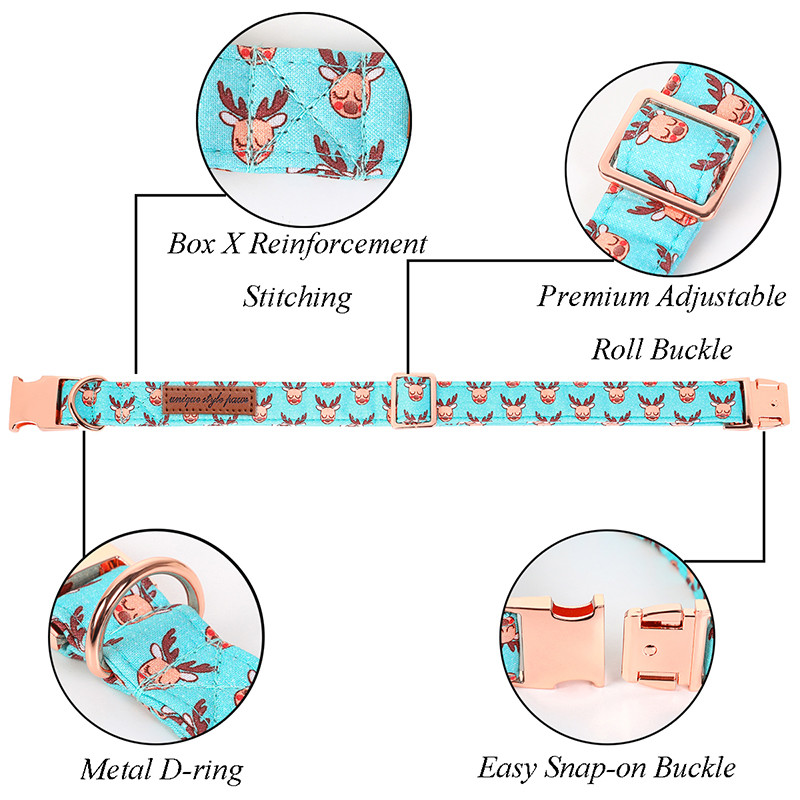 Guler de câine de Crăciun personalizat cu labele în stil unic cu fundă Guler de câine cerb albastru Colier drăguț pentru cățeluș pentru câine mare, mijlociu mic