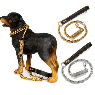 Златна верига от неръждаема стомана Dog Traction Rope Buffer Spring Взривозащитена каишка за домашни кучета за големи кучета Pitbull Doberman Bully