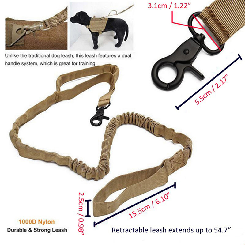 Tactical Dog Collar Dog Leash 1000D Naylon Tactical Military Police Elastic Pet Harness Training Hunt Leash Elastic Pet Collars