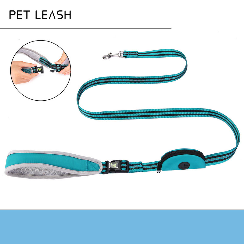 Ισχυρό λουρί σκύλου 150 cm, λουρί από σχοινί με άνετη λαβή με επένδυση και εξαιρετικά ανακλαστική τσάντα για σκύλους μεγάλου μεσαίου μεγέθους