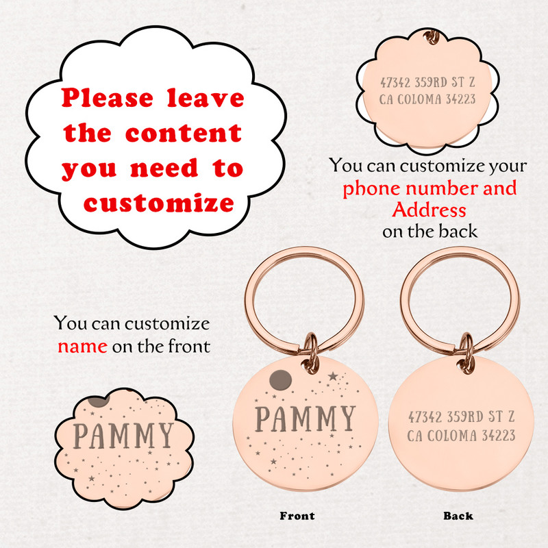 STVK Suprafață oglindă personalizabilă Etichete de identificare pentru zgarda pentru câini de companie pentru câini Medalie cu nume gravată Accesorii pentru cățeluș pisicuțe personalizate