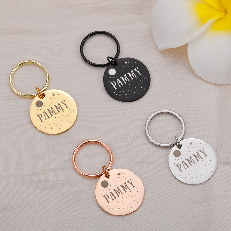 STVK Suprafață oglindă personalizabilă Etichete de identificare pentru zgarda pentru câini de companie pentru câini Medalie cu nume gravată Accesorii pentru cățeluș pisicuțe personalizate