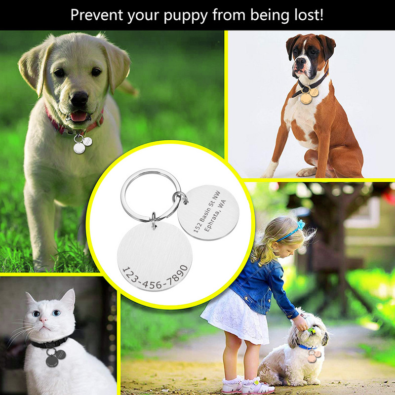 Etichetă de identificare personalizată pentru animale de companie, gravată cu laser, Număr de identificare a animalelor de companie, pentru cățeluș, pisică, etichetă de identificare pentru câine, din oțel inoxidabil Accesorii pentru guler pentru animale de