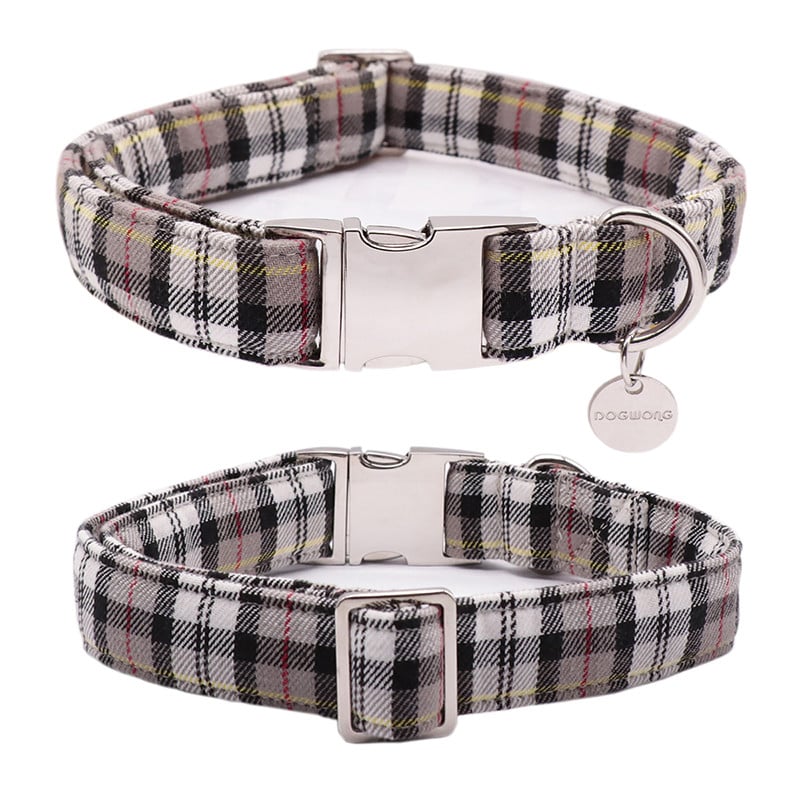 Guler de câine din bumbac cu labele în stil unic cu fundă de marinar Guler de cățel în carouri negru pentru câine mic, mediu, mare