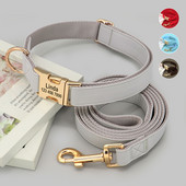 Guler pentru câini gravat din plumb, din piele PU, set de zgardă și lesă pentru animale de companie, colier chihuahua, nume personalizat de identificare pentru câini mici, mijlocii mari