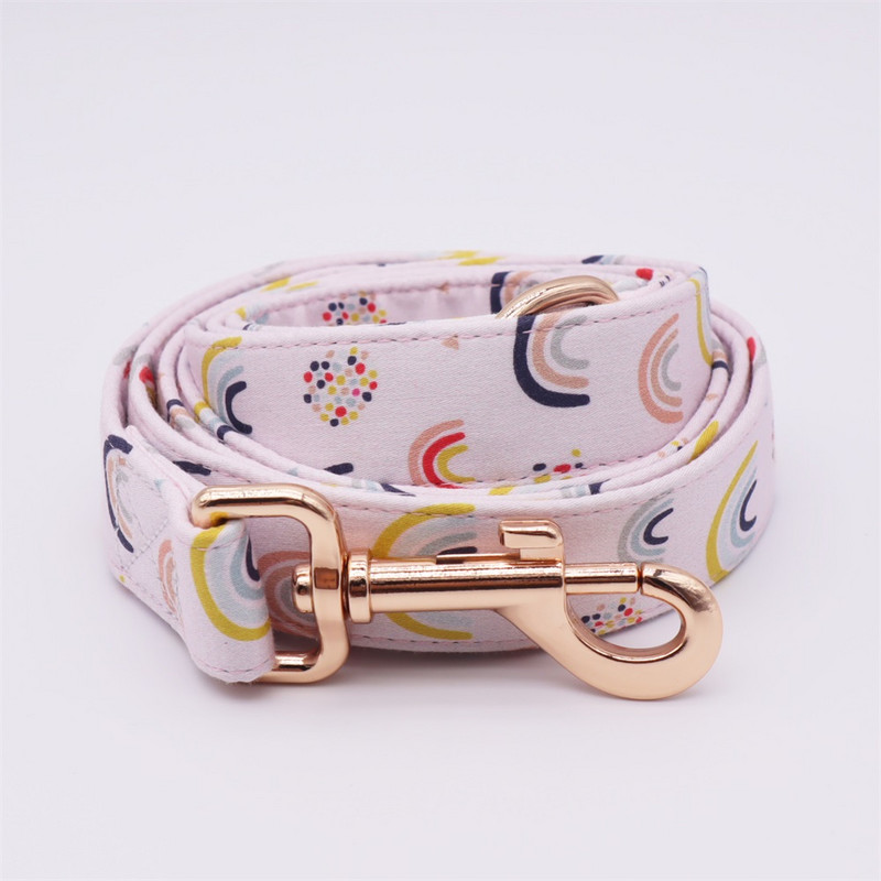 Rainbow dot Girly Dog Collar Bow Dog Flower for Pet Dog Cat με ροζ χρυσή μεταλλική πόρπη