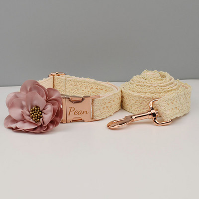 Guler de dantelă, fără gravare, set de lesă pentru guler de câine, pentru colier mediu mare pentru animale de companie, accesorii de nuntă pentru câini, zgarda pentru femeie