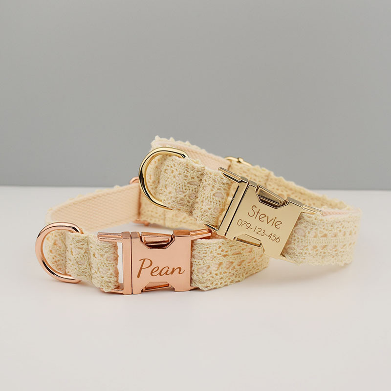 Guler de dantelă, fără gravare, set de lesă pentru guler de câine, pentru colier mediu mare pentru animale de companie, accesorii de nuntă pentru câini, zgarda pentru femeie