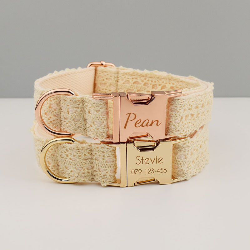 Guler de dantelă, fără gravare, set de lesă pentru guler de câine, pentru colier mediu mare pentru animale de companie, accesorii de nuntă pentru câini, zgarda pentru femeie