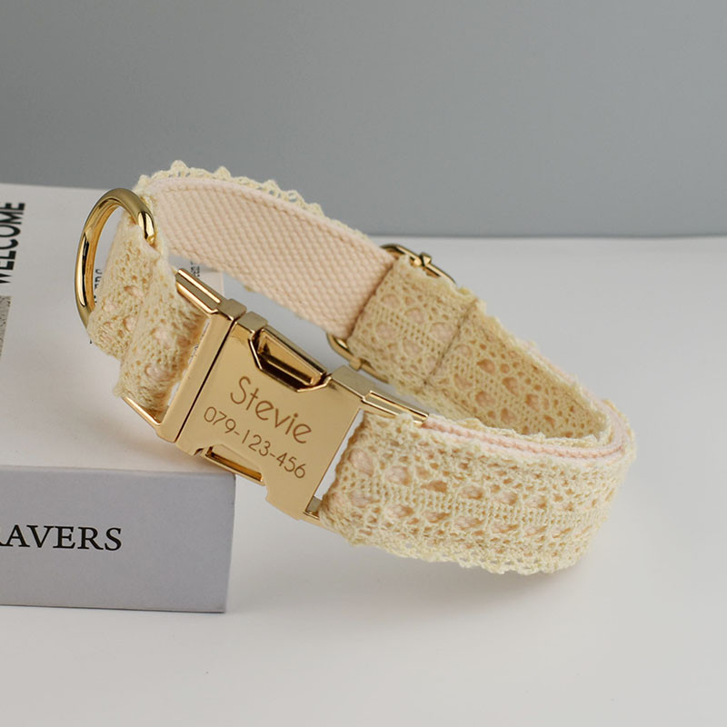 Guler de dantelă, fără gravare, set de lesă pentru guler de câine, pentru colier mediu mare pentru animale de companie, accesorii de nuntă pentru câini, zgarda pentru femeie