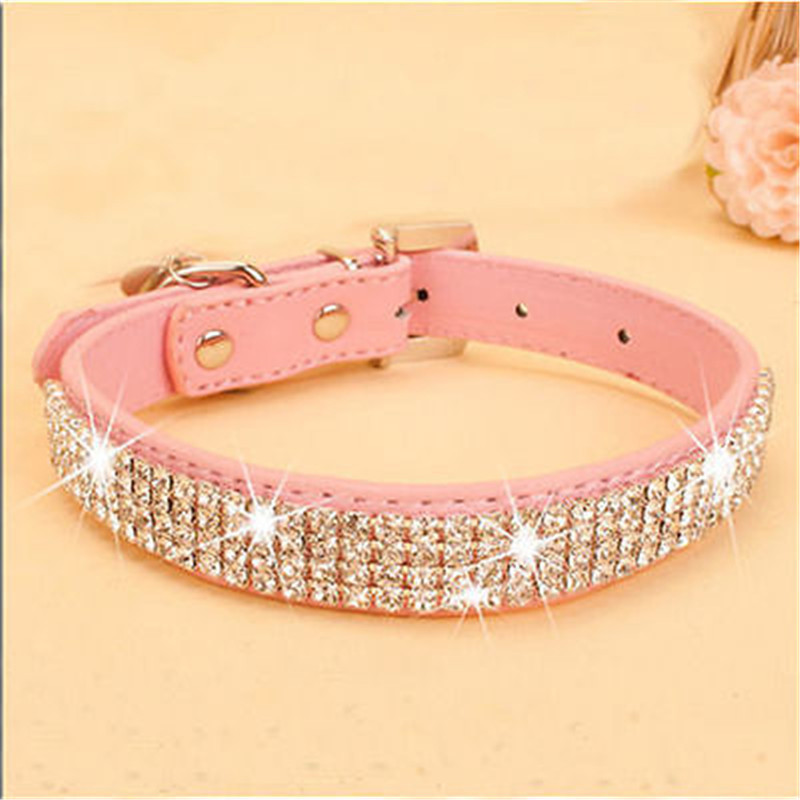 Pretty Diamond Crystal Rhinestones Guler Bling din piele pentru câine, cățel, pisică, pisică