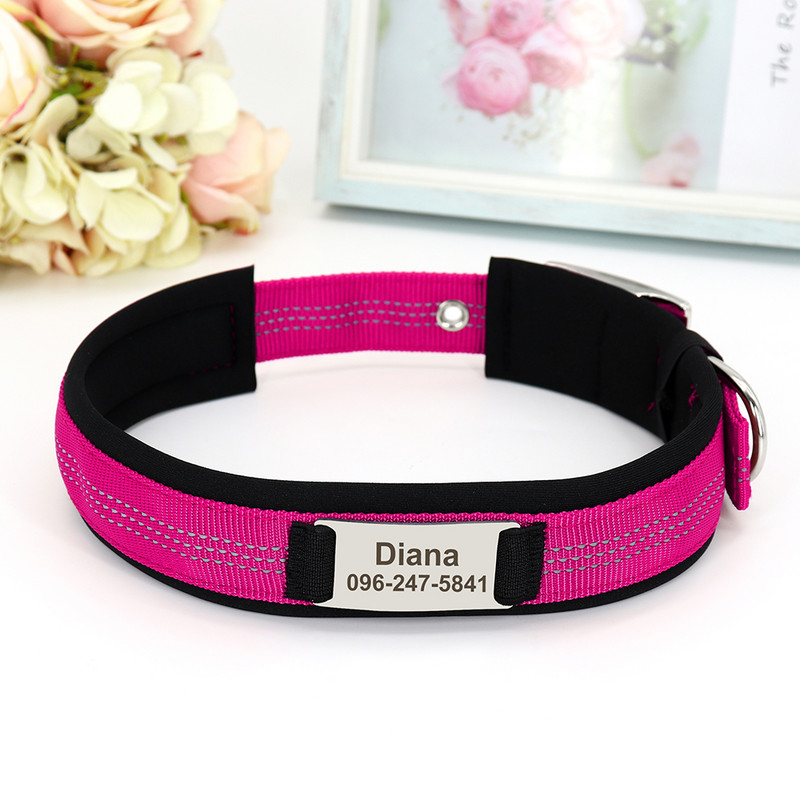Ανακλαστικό εξατομικευμένο κολάρο σκύλου Μαλακό νάιλον ανθεκτικό περιλαίμιο ταυτότητας κατοικίδιων Προσαρμοσμένα περιλαίμια για κατοικίδια Πιάτο ονόματος για μικρά μεσαία μεγάλα σκυλιά
