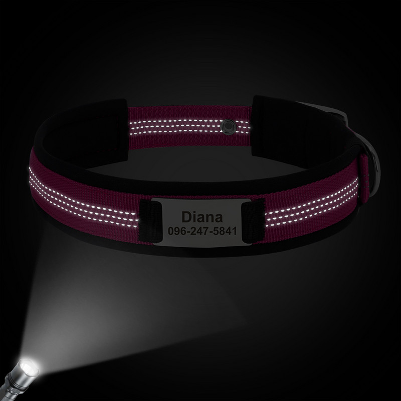 Ανακλαστικό εξατομικευμένο κολάρο σκύλου Μαλακό νάιλον ανθεκτικό περιλαίμιο ταυτότητας κατοικίδιων Προσαρμοσμένα περιλαίμια για κατοικίδια Πιάτο ονόματος για μικρά μεσαία μεγάλα σκυλιά