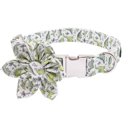 Personalizirani komplet ogrlica za pse i povodca od pamučne tkanine zelenog dinosaura s leptir mašnom za psa Metalna kopča Dodaci za kućne ljubimce