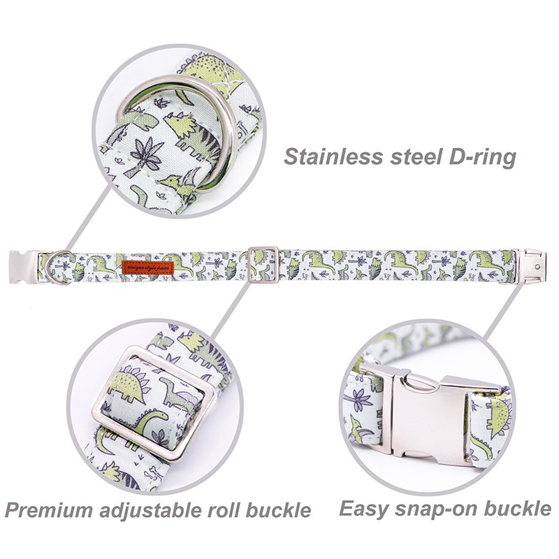 Personalizirani komplet ogrlica za pse i povodca od pamučne tkanine zelenog dinosaura s leptir mašnom za psa Metalna kopča Dodaci za kućne ljubimce