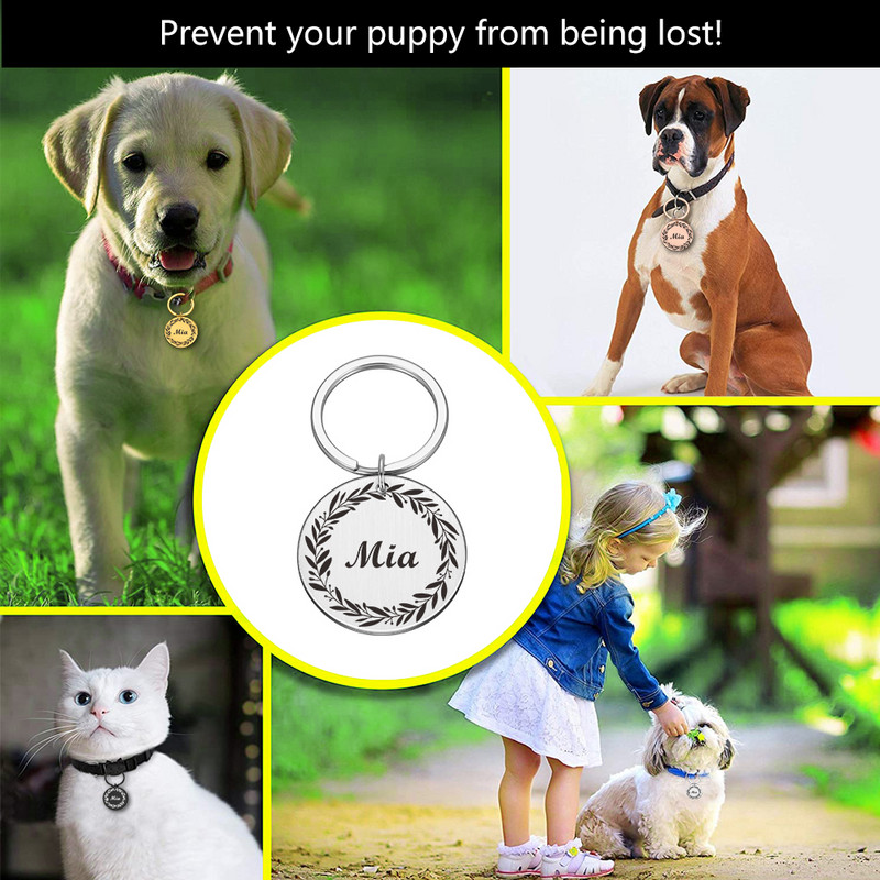 Etichetă personalizată din oțel inoxidabil pentru câine, pisică, nume de cățeluș, etichetă personalizată pentru guler pentru animale de companie, etichetă personalizată pentru pisici, etichetă cu gravură pentru animale de companie