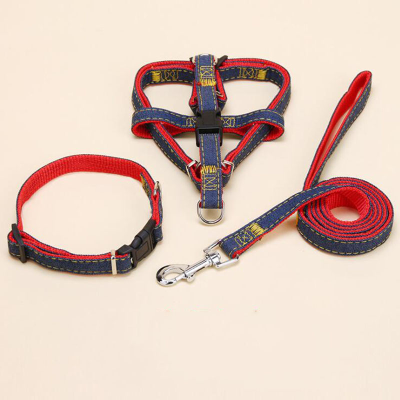 Lemmikloomatarvikud Koera jalutusrihma rakmed, kaelarihm 3 tk. Komplektid Koera P kett Denim Traction Lemmikloomakoera rakmed keskmise suurusega koertele Reguleeritav