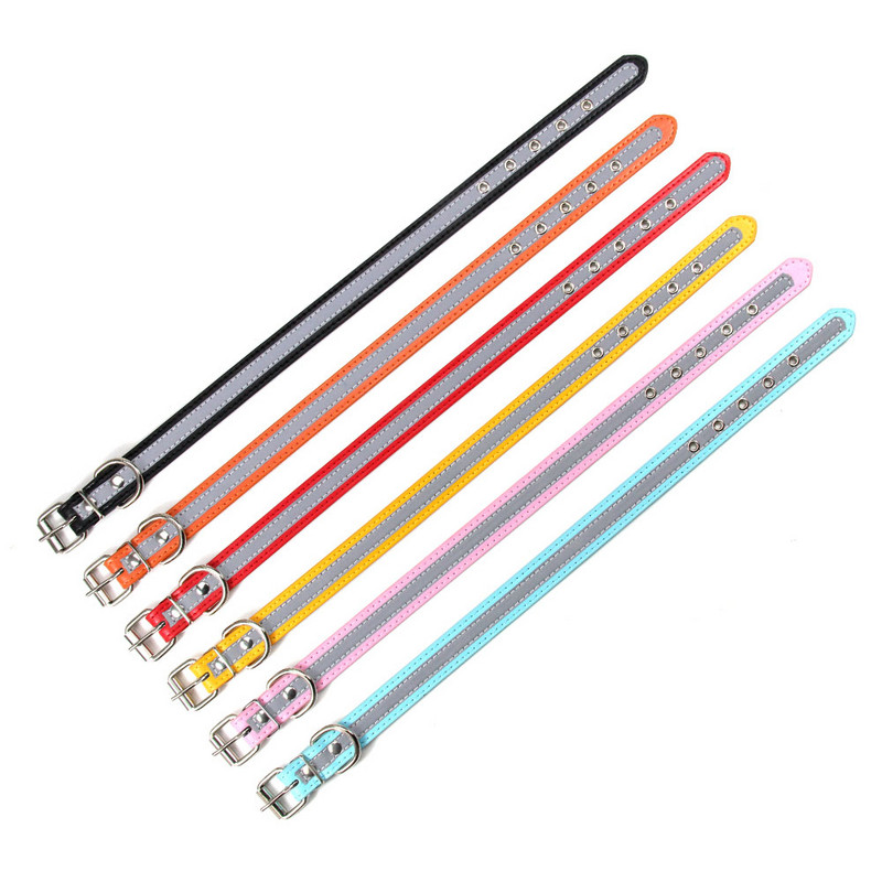 Guler de caine din piele reflectorizanta Guler de siguranta pentru caini mici, mijlocii mari, articole pentru animale de companie, preveni accidentele de masina pe timpul noptii.