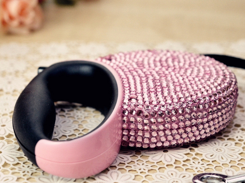 Прибираща се каишка за кучета за малки и средни кучета Puppy Cat Lead with Rhinestone Pet Walking Leash Автоматично удължаващо се найлоново въже
