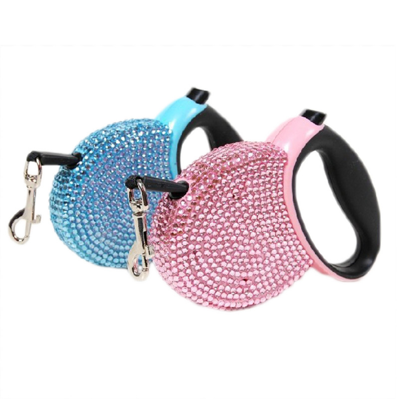 Прибираща се каишка за кучета за малки и средни кучета Puppy Cat Lead with Rhinestone Pet Walking Leash Автоматично удължаващо се найлоново въже