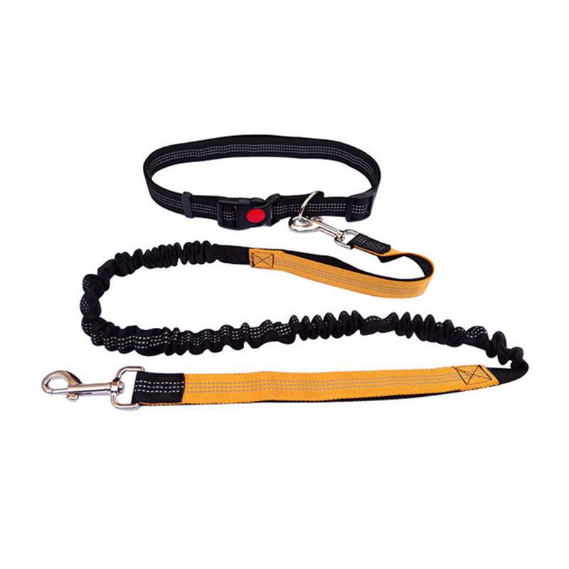 Lesă pentru câini de companie cu bandă reflectorizantă și centură reglabilă pentru talie pentru câini, curea de plumb cu frânghie de tracțiune pentru alergare și jogging, fără mâini.
