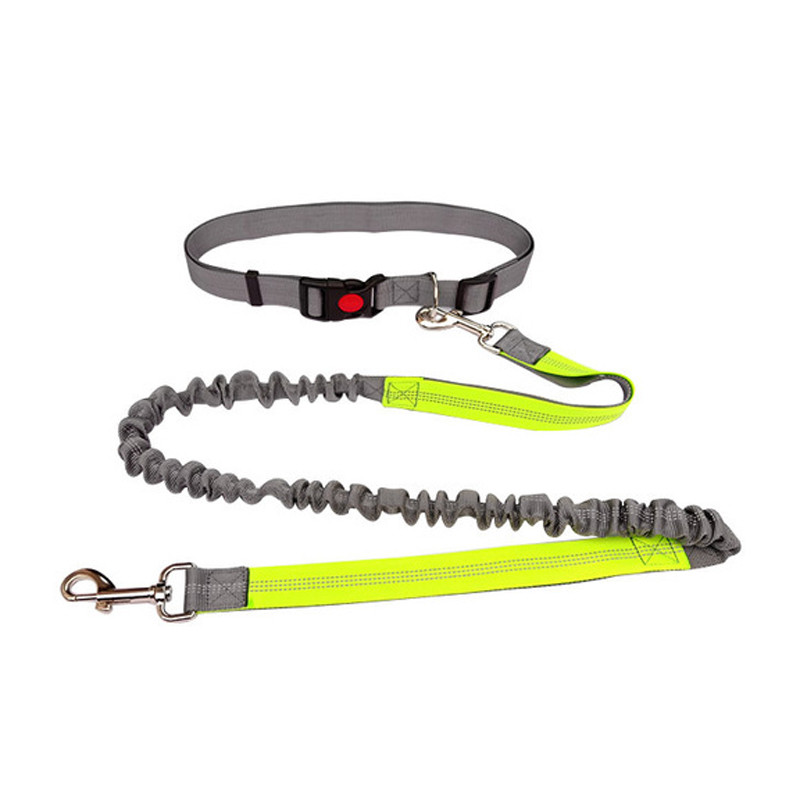 Lesă pentru câini de companie cu bandă reflectorizantă și centură reglabilă pentru talie pentru câini, curea de plumb cu frânghie de tracțiune pentru alergare și jogging, fără mâini.