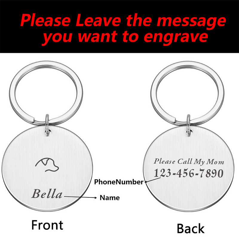 Etichetă de identificare gravată pentru câini pentru animale de companie Nume personalizat Telefon Nume de identificare pentru animale de companie pentru pisica Cățeluș Etichetă cu pandantiv Breloc Accesorii pentru animale de companie Dropshipping