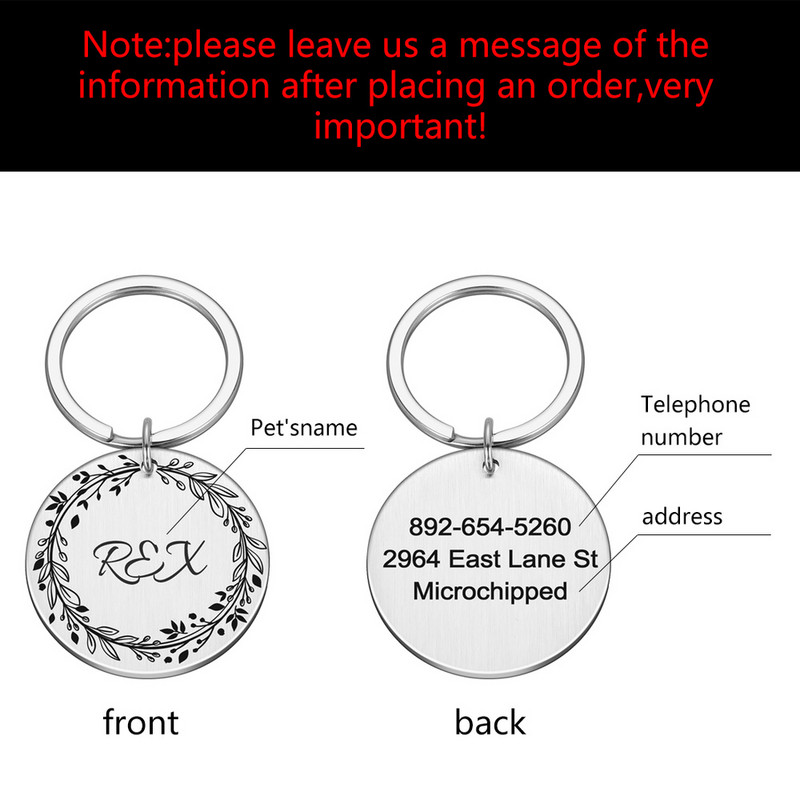 Χαραγμένες ετικέτες ταυτότητας κατοικίδιων Προσωποποιημένη ταυτότητα κατοικίδιου Όνομα Αριθμός Διεύθυνση για κολάρο κουταβιού σκύλου γάτας Κρεμαστό αξεσουάρ για κατοικίδια