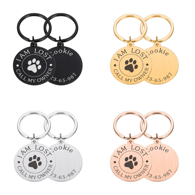 Etichetă personalizată pentru câine, din oțel inoxidabil, etichete de identificare gravate cu nume pentru zgarda de câine.